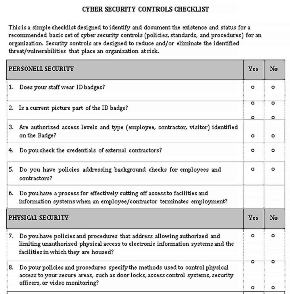 Security Assessment Checklist Template Bcjournal Org For Teachers  Inside Teacher Checklist Template For Assessment
