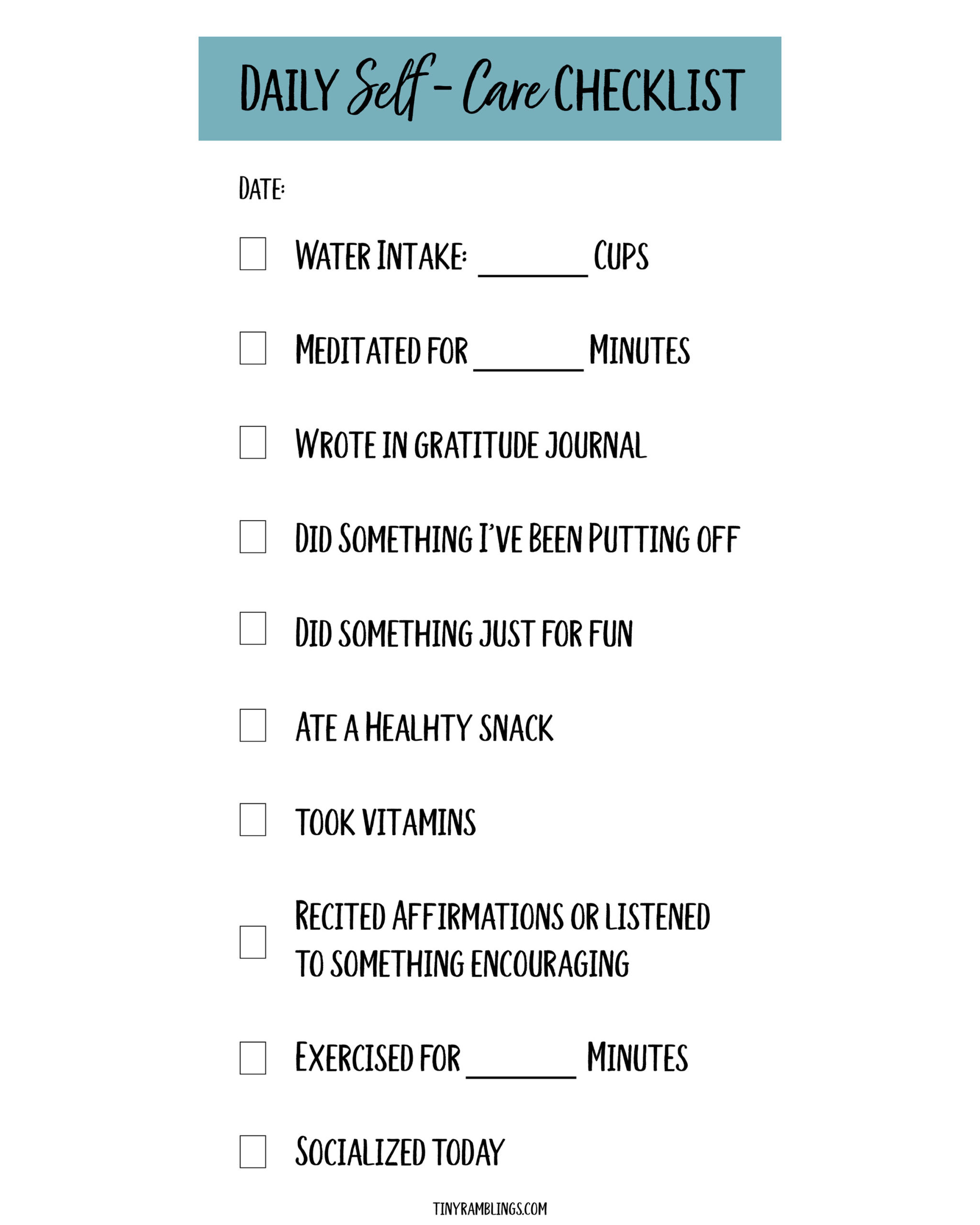 Self-Care Daily Checklist with Free Printables  Tiny Ramblings In Pet Sitter Checklist Template With Pet Sitter Checklist Template