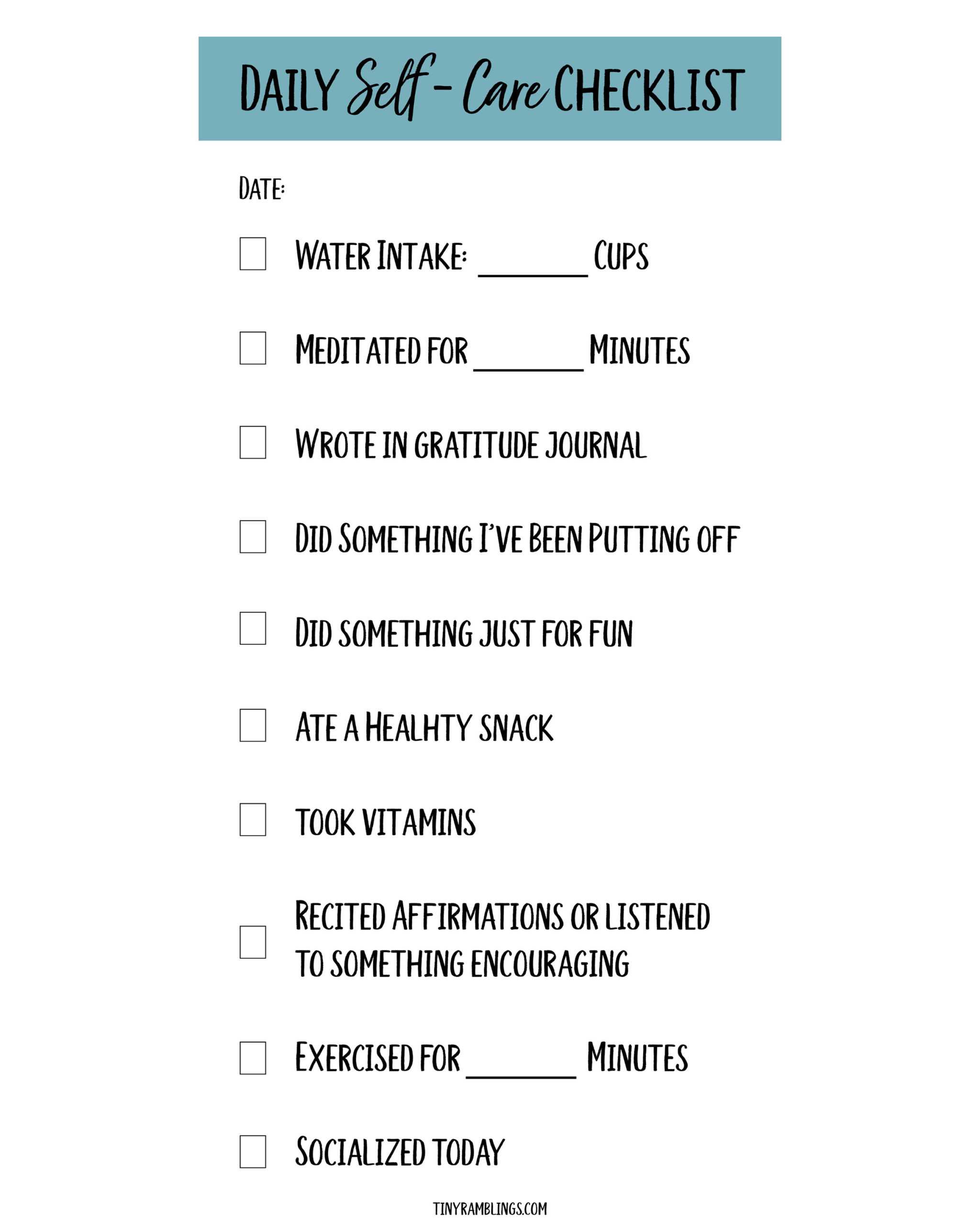 Self-Care Daily Checklist with Free Printables  Tiny Ramblings With Regard To Dog Sitting Checklist Template Within Dog Sitting Checklist Template