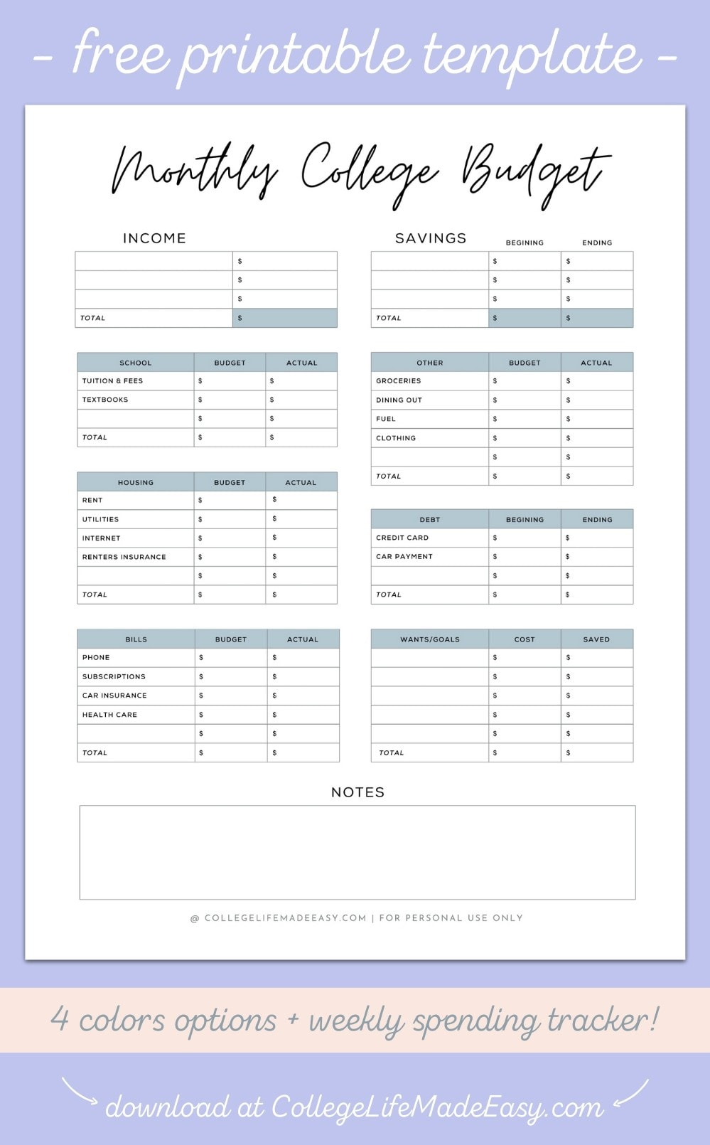 Simple Budget Template for College Students (Free PDF) Inside Budget For College Students Template Inside Budget For College Students Template