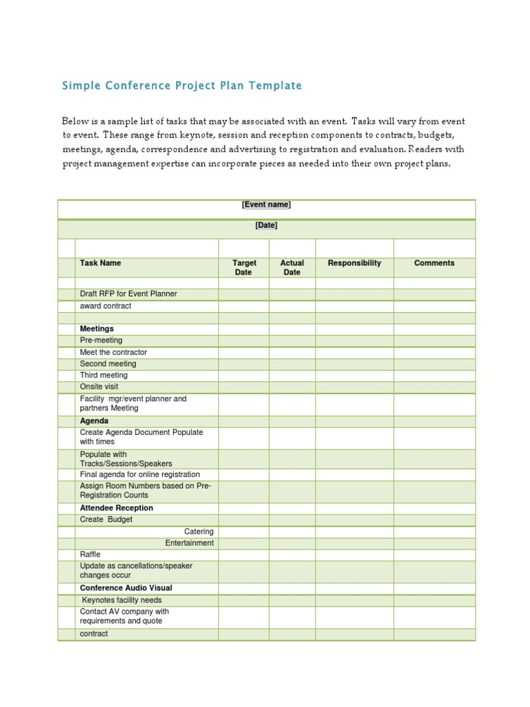 Simple Conference Project Plan Template  Mail  Request For Proposal Pertaining To Conference Planning Budget Template Regarding Conference Planning Budget Template