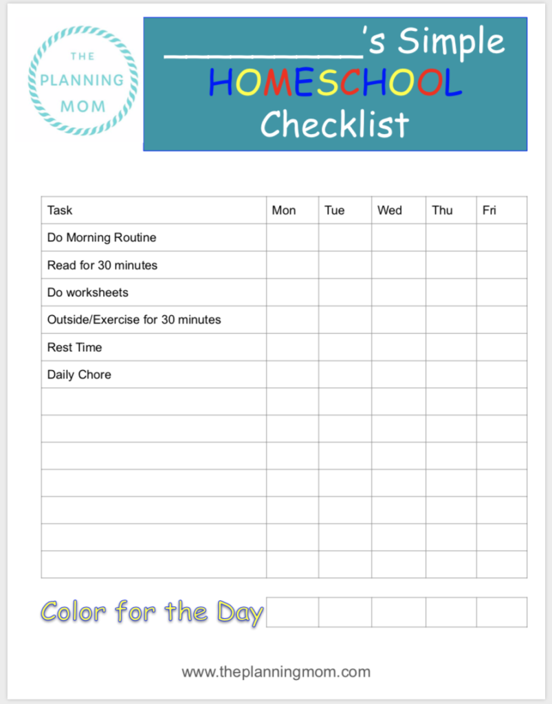 Simple Homeschool Checklist - The Planning Mom With Morning Routine Checklist Template Inside Morning Routine Checklist Template