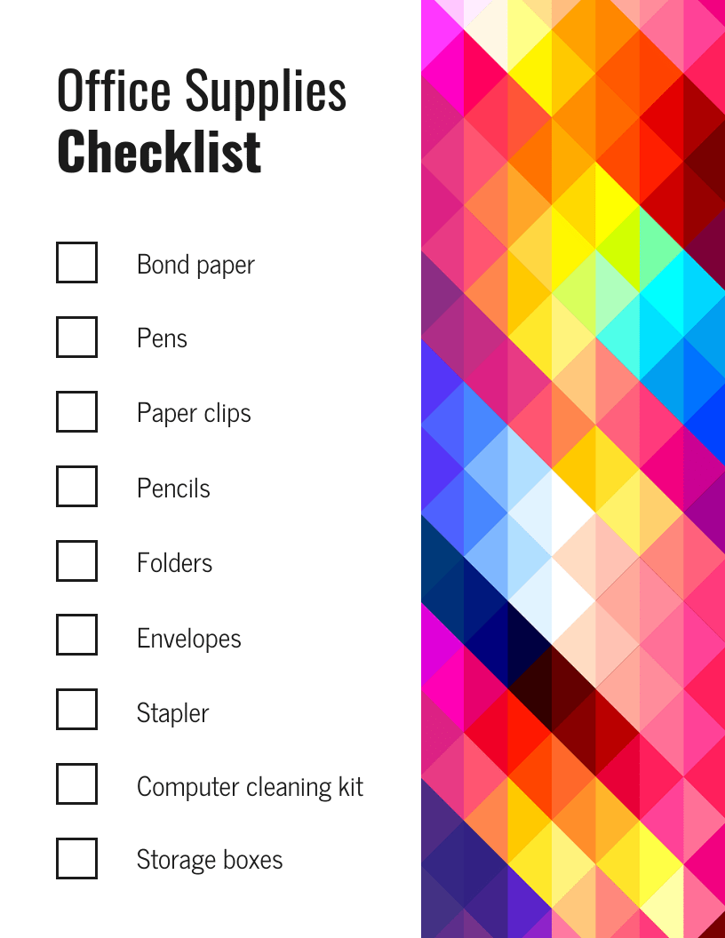 Simple Office Supplies Shopping Checklist Template With Office Supply Checklist Template With Office Supply Checklist Template