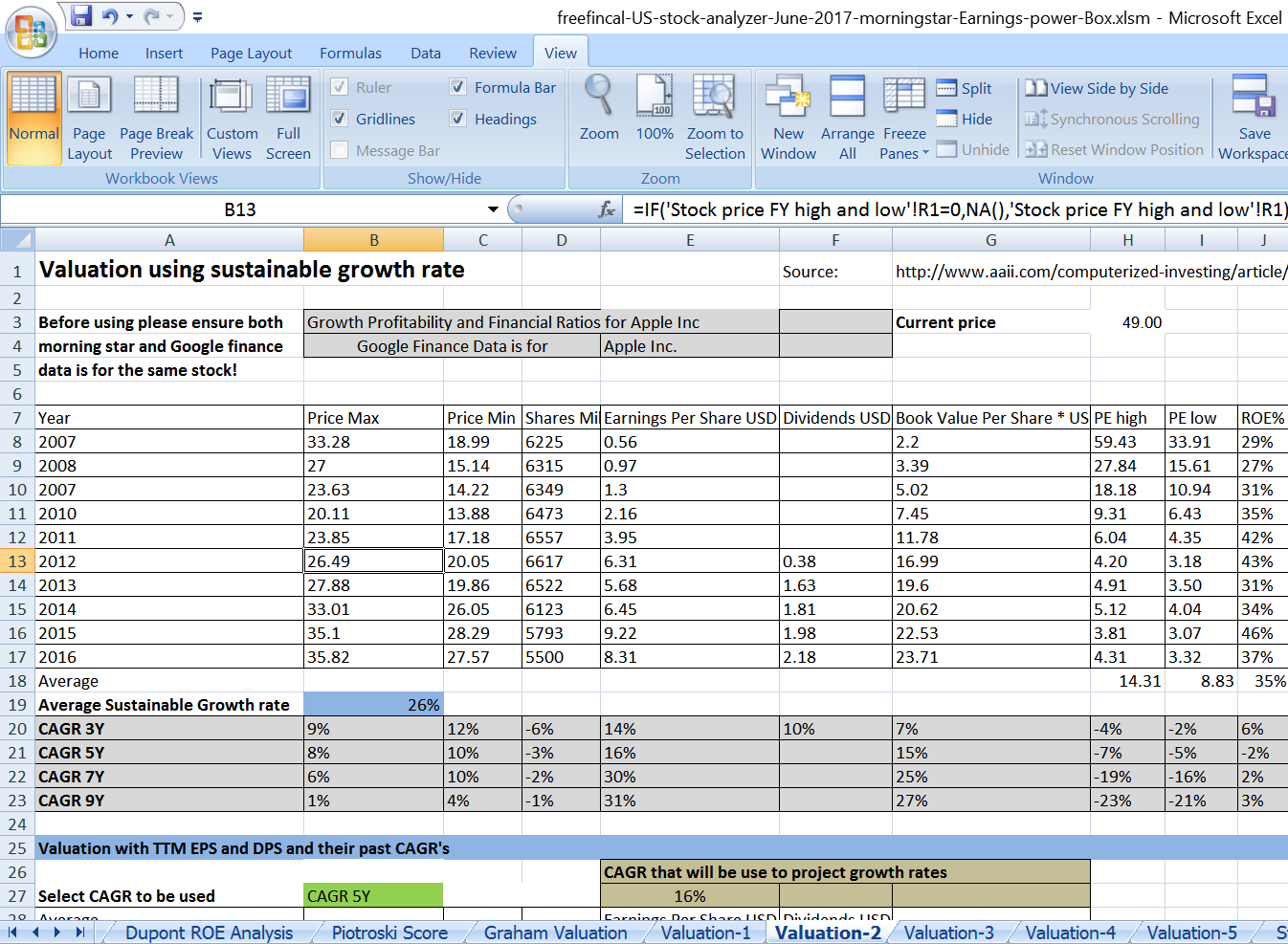 Stock Analysis Spreadsheet for U.S With Regard To Fundamental Analysis Excel Template