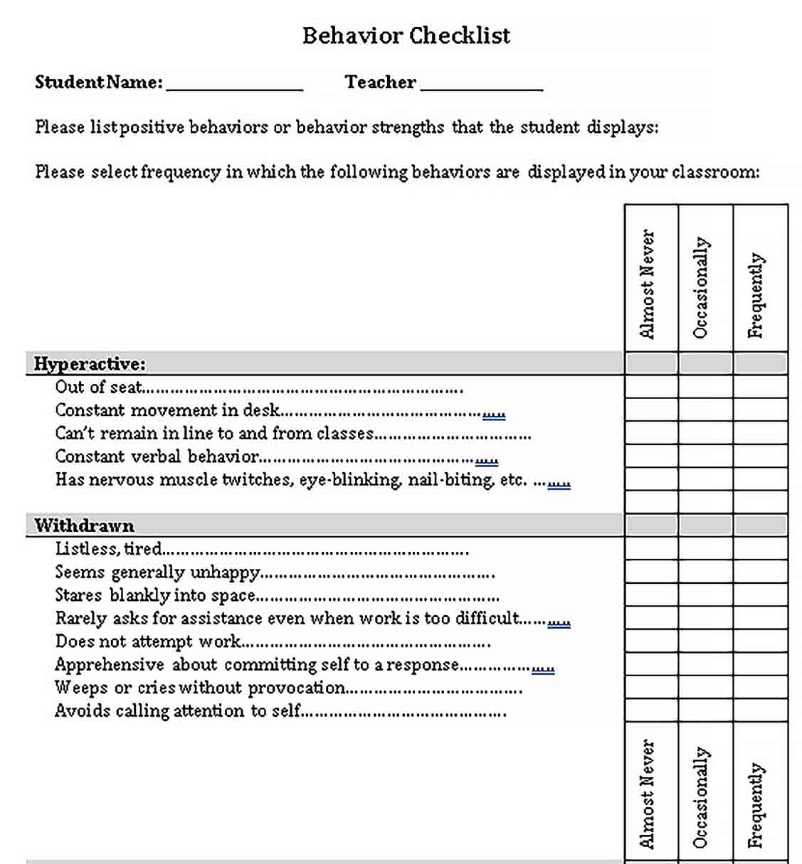 Student Checklist Template - bcjournal Intended For Teacher Checklist Template For Assessment