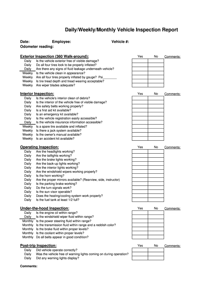 template : Download Vehicle Inspection Checklist Template  Excel  Throughout Daily Vehicle Inspection Checklist Template Pertaining To Daily Vehicle Inspection Checklist Template