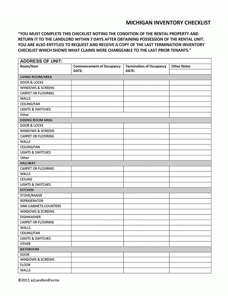 template : Michigan Walk Through Checklist  Ezlandlordforms  Pertaining To Walk Thru Checklist Template For Walk Thru Checklist Template