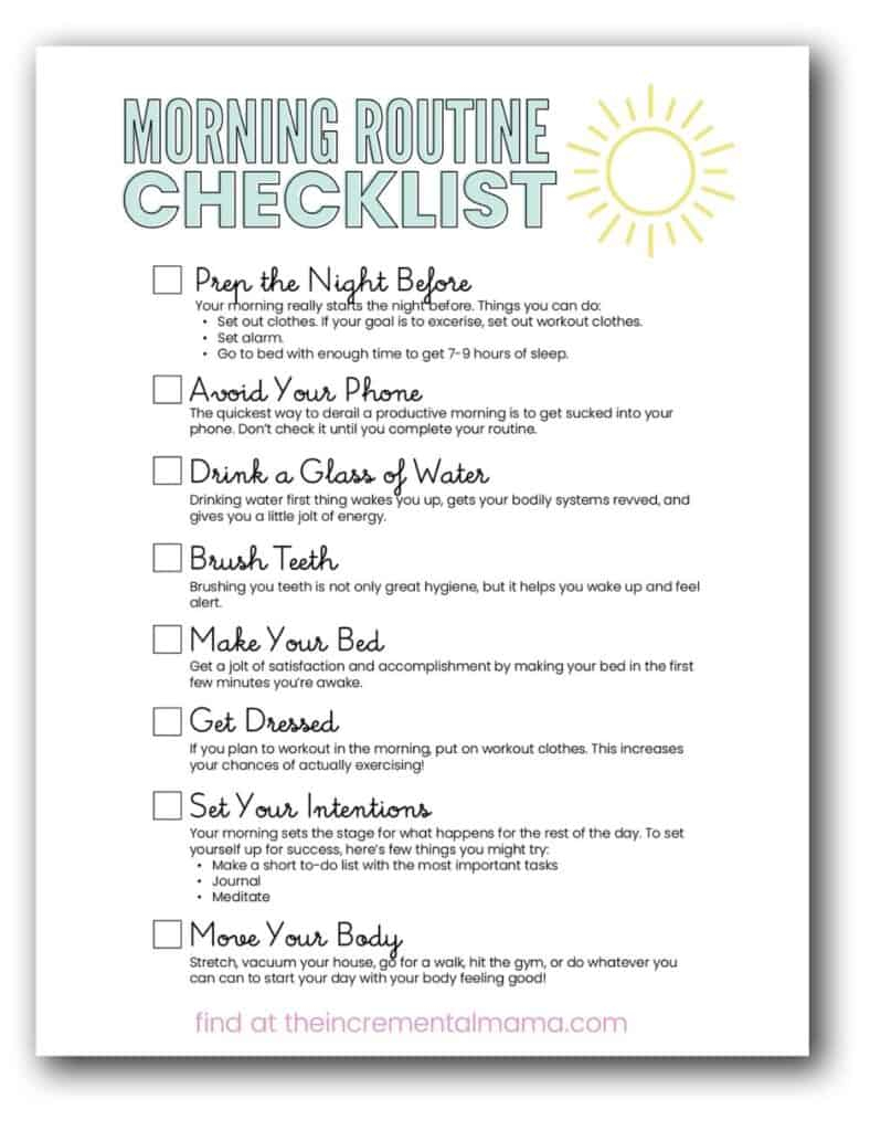 The Morning Routine Checklist to Start Your Day with Energy & Focus For Morning Routine Checklist Template Throughout Morning Routine Checklist Template