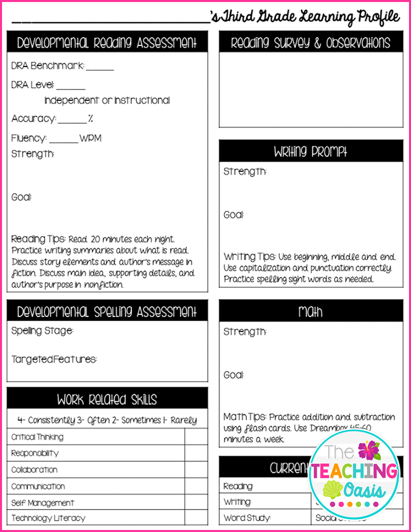 The Teaching Oasis*: Parent Teacher Conference Form In Parent Teacher Conference Checklist Template With Regard To Parent Teacher Conference Checklist Template