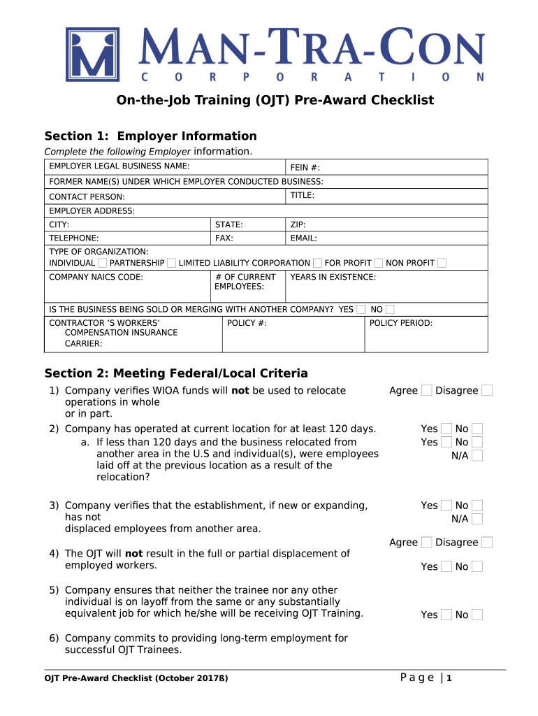 TITLE: WIOA On-the-Job Training Policy # 11 Doc Template  PDFfiller Within Ojt Training Checklist Template Inside Ojt Training Checklist Template