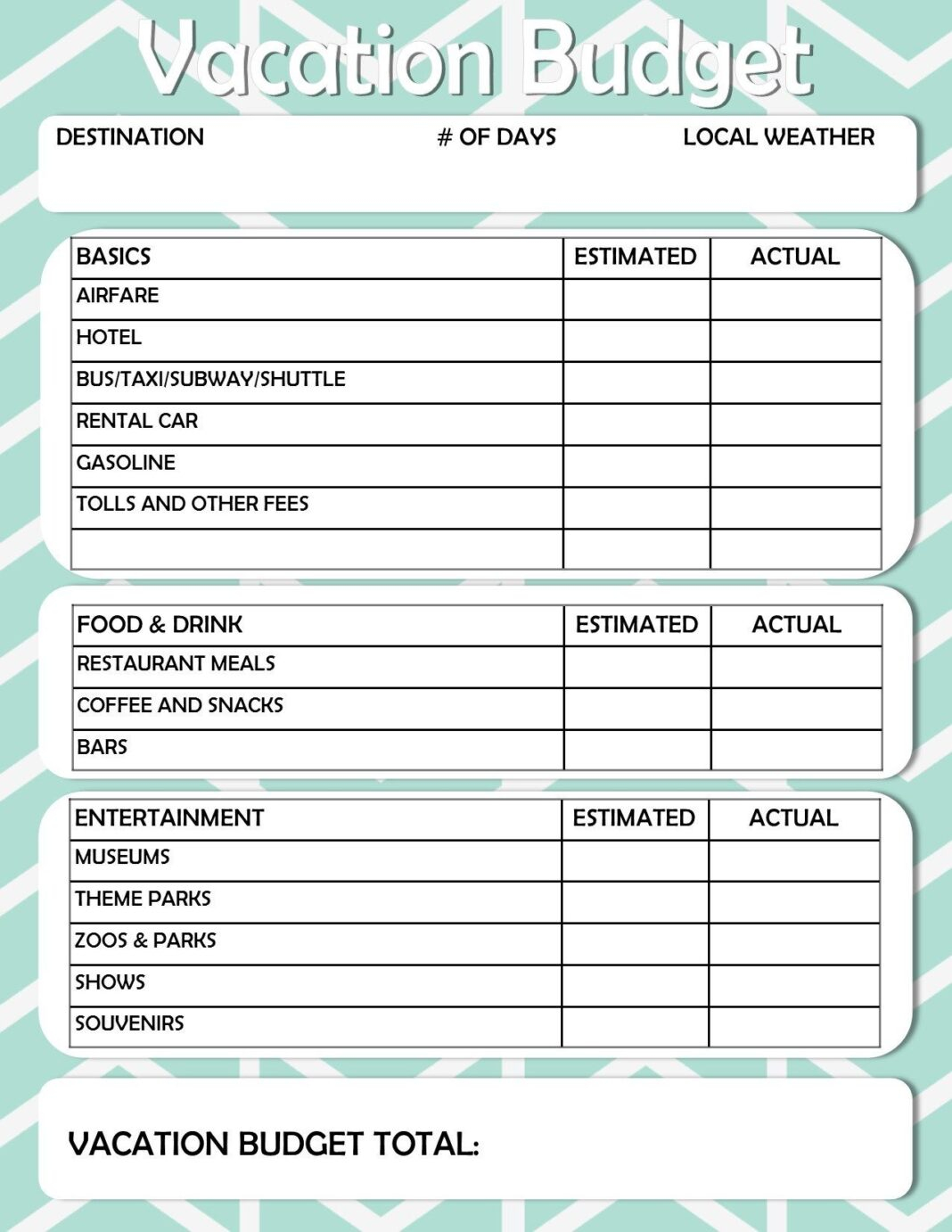 Travel Budget Worksheet Templates For Excel And Pdf Template  Pertaining To Vacation Budget Planner Template Intended For Vacation Budget Planner Template