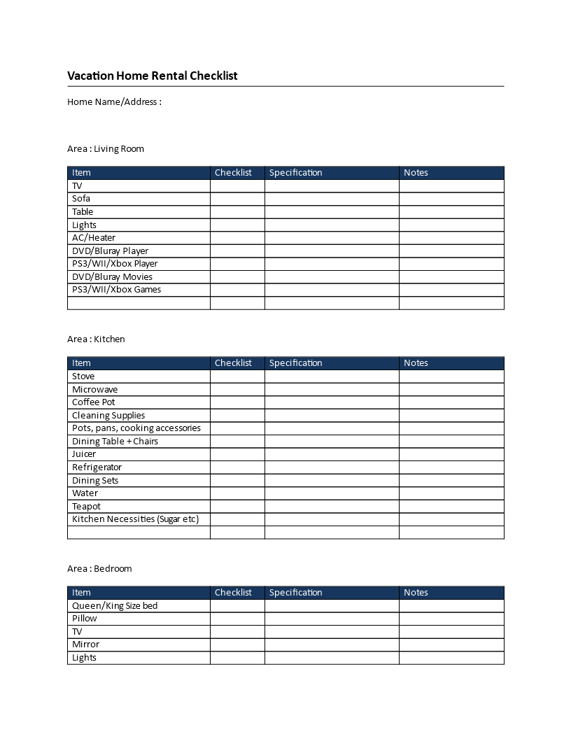 Vacation Home Rental Checklist  Templates at  In Vacation Rental Checklist Template Inside Vacation Rental Checklist Template