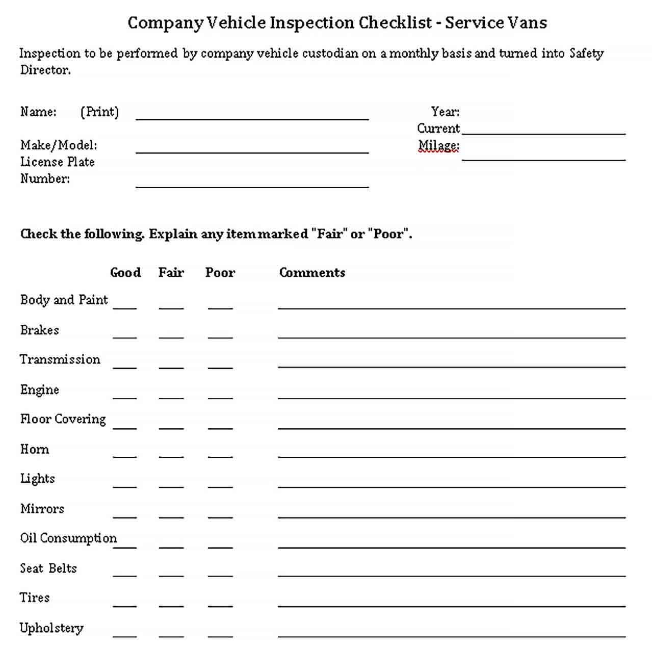 Vehicle Checklist Template  With Printer Maintenance Checklist Template For Printer Maintenance Checklist Template