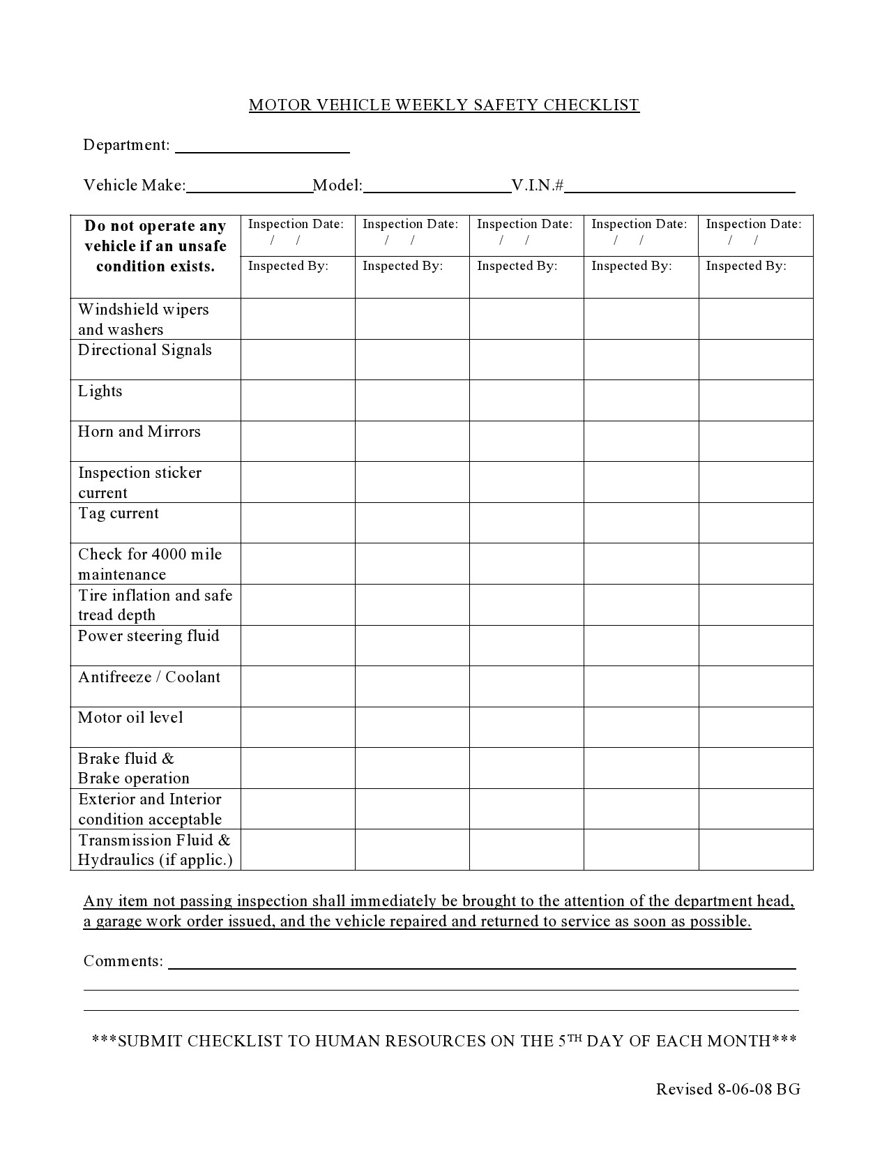 Vehicle Inspection Checklist Template Excel With Daily Vehicle Inspection Checklist Template Within Daily Vehicle Inspection Checklist Template