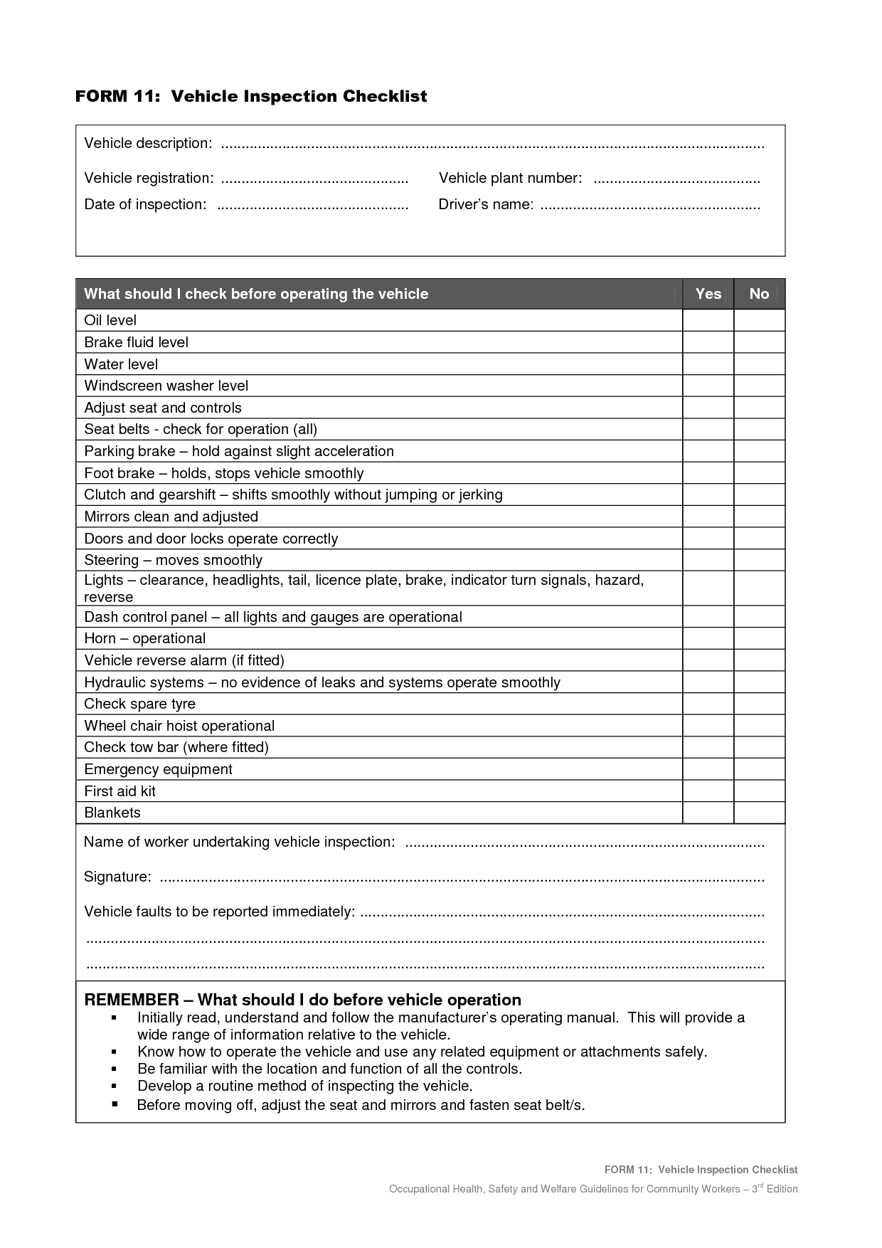 Vehicle safety checklist template With Regard To Vehicle Safety Inspection Checklist Template For Vehicle Safety Inspection Checklist Template