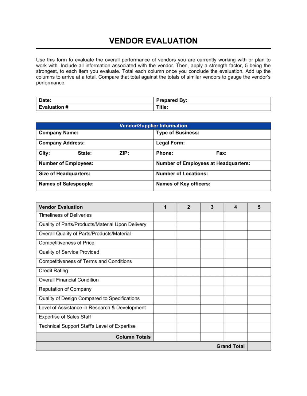 Vendor Evaluation Template  by Business-in-a-Box™ With Regard To Vendor Checklist Template In Vendor Checklist Template