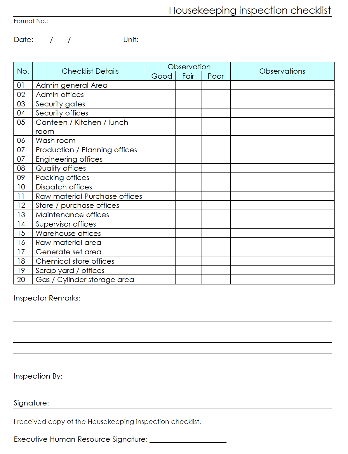 Workplace housekeeping inspection checklist for factory In Store Visit Checklist Template With Store Visit Checklist Template