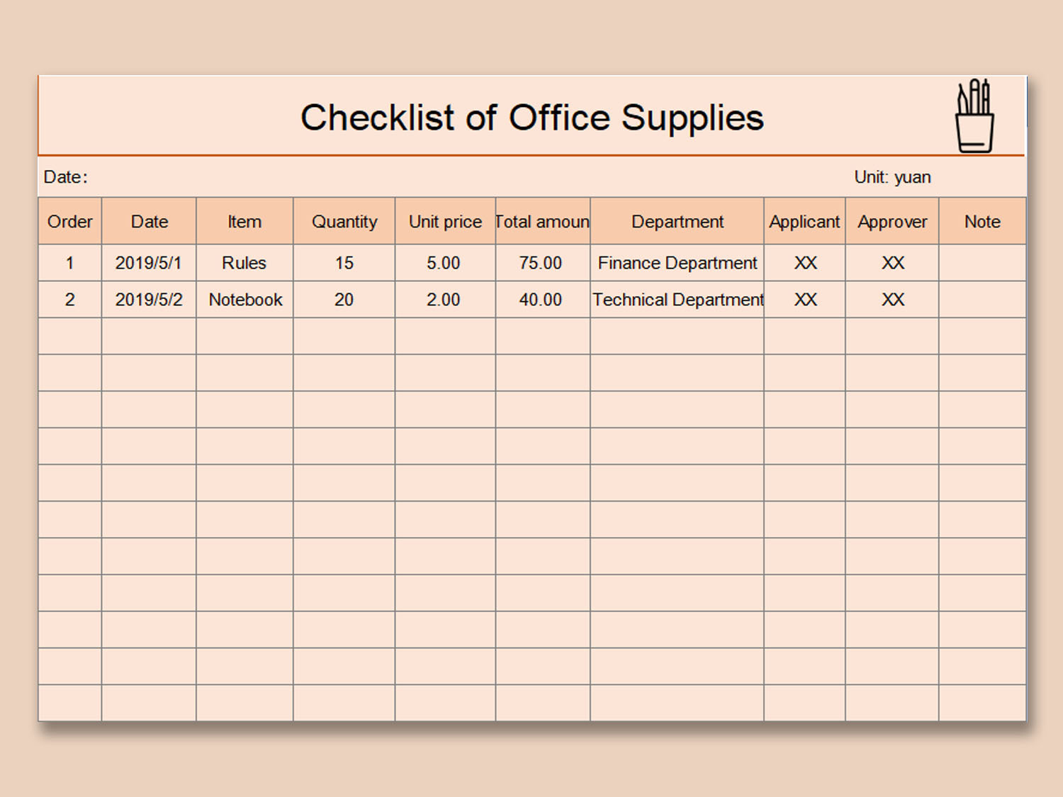 WPS Template - Free Download Writer, Presentation & Spreadsheet  In Office Supply Checklist Template With Regard To Office Supply Checklist Template